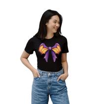 Camiseta Feminina de Algodão Halloween Laço Morcego