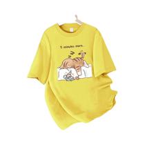 Camiseta Feminina De Algodão Para O Verão Com Estampa De Gato Dormindo, Gola Redonda, Macia E Solta,