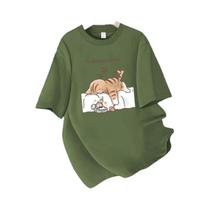 Camiseta Feminina De Algodão Para O Verão Com Estampa De Gato Dormindo, Gola Redonda, Macia E Solta,