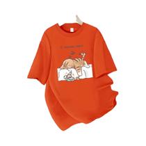 Camiseta Feminina De Algodão Para O Verão Com Estampa De Gato Dormindo, Gola Redonda, Macia E Solta,