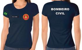 Camiseta Feminina de Algodão Premium Bombeiro Civil com Bordado Camiseta Feminina de Algodão Premium Bombeiro Civil com Bordado