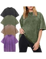 Camiseta feminina de algodão Yimoon Oversize Acid Wash Boyfriend