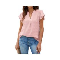 Camiseta Feminina De Cor Pura Com Manga Em Folha De Lótus, Verão 2024, Estilo Europeu, Gola Camiseta Feminina De Cor Pura Com Manga Em Folha De Lótus, Verão 2024, Estilo Europeu, Gola