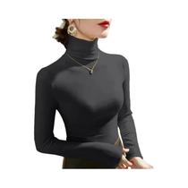 Camiseta Feminina De Fleece Com Gola Alta E Manga Longa, Pullover Quente Para Outono E Inverno, Top