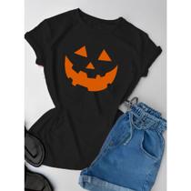 Camiseta Feminina De Halloween Baby Look Modelos Cara De Abóbora Novidade De Halloween