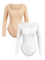 Camiseta feminina de manga comprida Bodysuit RoseSeek, 12Y, bege