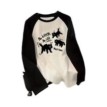 Camiseta Feminina De Manga Comprida Com Estampa De Gato Preto, Casual, Sem Cozinha, Sem Vida, Design
