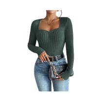 Camiseta Feminina De Manga Comprida Com Gola De Diamante Casual Outono Inverno Moda Top