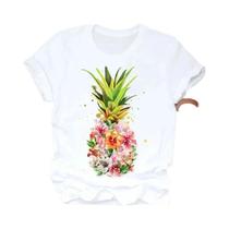 Camiseta Feminina De Manga Curta Com Estampa Floral De Abacaxi Moda Feminina Camiseta Top De Viagem