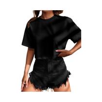 Camiseta feminina de manga curta cor sólida estilo universitário top redutor de idade