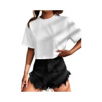 Camiseta feminina de manga curta cor sólida estilo universitário top redutor de idade