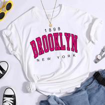 Camiseta Feminina De Manga Curta De Verão Brooklyn NY Estampa Casual Hip Hop Y2k Streetwear Tops