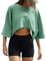 Camiseta feminina de manga curta de verão Fisoew, menta