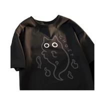 Camiseta Feminina De Manga Curta Ghost Cat, Marca De Moda Japonesa, Design Transparente De Gato Puro