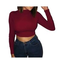 Camiseta Feminina De Manga Longa Com Decote Redondo, Estilo Bodycon, Moda Outono, Cor Sólida