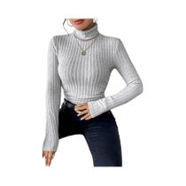 Camiseta Feminina De Manga Longa Com Gola Alta, Ajuste Slim, Textura Sexy E Listras, Casual Para Camiseta Feminina De Manga Longa Com Gola Alta, Ajuste Slim, Textura Sexy E Listras, Casual Para