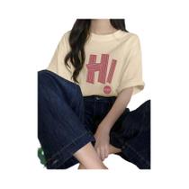 Camiseta Feminina De Moda Coreana Para O Verão, Estampa Simples De Letras, Decote Redondo, Top