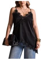 Camiseta feminina de renda BEAUDRM plus size com decote em V assimétrica
