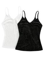 Camiseta feminina de veludo SOLY HUX com decote em V e alça espaguete Camiseta feminina de veludo SOLY HUX com decote em V e alça espaguete
