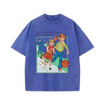 Camiseta Feminina De Verão, Camiseta Lavada Com Estampa De Moda, Respirável E Macia, Estampa Let's