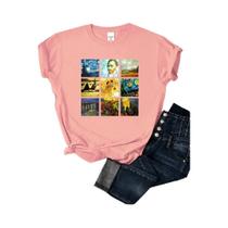 Camiseta Feminina De Verão Casual Respirável Com Estampa Em Sânscrito, Manga Curta, Moda Van Gogh