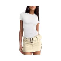 Camiseta Feminina De Verão Com Decote Redondo E Manga Curta, Design Chic E Estiloso