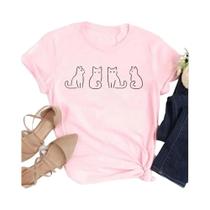 Camiseta Feminina De Verão Com Estampa De Gatos Kawaii, Camiseta Fofa E Engraçada De Desenho Animado