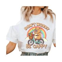 Camiseta Feminina De Verão Com Manga Curta E Estampa De Capivara, Atitude Positiva, Sol E Arco-Íris,