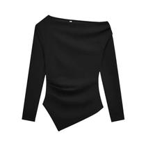 Camiseta Feminina De Verão Com Um Ombro Assimétrico E Manga Longa, Top Off-Shoulder Y2K
