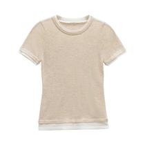 Camiseta Feminina De Verão, Manga Curta, Casual, Gola Redonda, Cor Sólida.