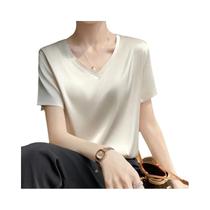 Camiseta Feminina De Verão Oversized Com Decote Em V, Simulação De Seda, Estilo Solto E Versátil Em