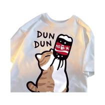 Camiseta Feminina De Verão Oversized Com Estampa Divertida De Gato, Top De Moda Respirável De Alta