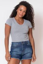 Camiseta Feminina Decote v Polo Wear Mescla Medio