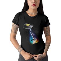 Camiseta Feminina Disco Voador Ovinil Preta