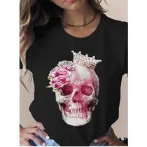 Camiseta Feminina Diversas Estampas Caveira Flores Borboletas