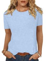 Camiseta feminina EADINVE, casual, gola redonda, manga curta, azul
