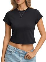 Camiseta feminina EasyGala, de algodão, justa, preta Camiseta feminina EasyGala, de algodão, justa, preta