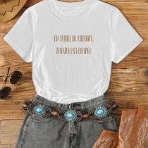 Camiseta Feminina Em Terra De Cowboy 100% Algodão Leve Confortável