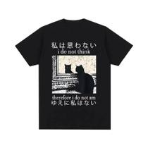 Camiseta Feminina Engraçada Com Meme De Gato Japonês, Casual, Estilo Y2k, Manga Curta, Não Penso,
