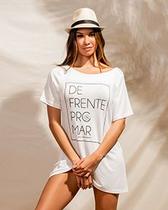 Camiseta feminina estampa De frente pro mar, com malha diferenciada toque de tricot Camiseta feminina estampa De frente pro mar, com malha diferenciada toque de tricot