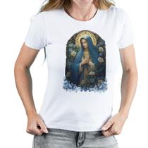 Camiseta feminina Estampa Virgem Maria manga curta pratica