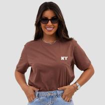 Camiseta Feminina Estampada Blusa New York Gola Redonda 100% Algodão