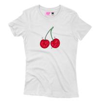 Camiseta Feminina Estampada Cereja Branco