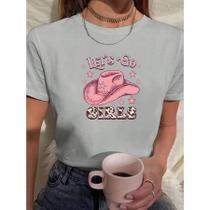 Camiseta Feminina Estampada Com Chapéu Rosa, Country