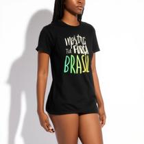 Camiseta Feminina Estilosa Brasil Mostra Tua Força Camisa Casual Algodão Leve Confortável Moderna