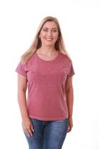 Camiseta Feminina Estonada Marsala Estampa Borboleta Relevo