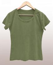 Camiseta Feminina Estonada Oliva - 100% Algodão, Selo BCI, Tamanhos P ao GG Camiseta Feminina Estonada Oliva - 100% Algodão, Selo BCI, Tamanhos P ao GG