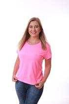 Camiseta Feminina Estonada Rosa Neon Estampa Logomarca Lateral
