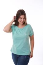 Camiseta Feminina Estonada Verde Água Estampa Rico Sublime Lateral