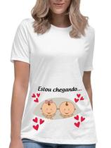 Camiseta feminina estou chegando gêmeos bebês mamãe blusa